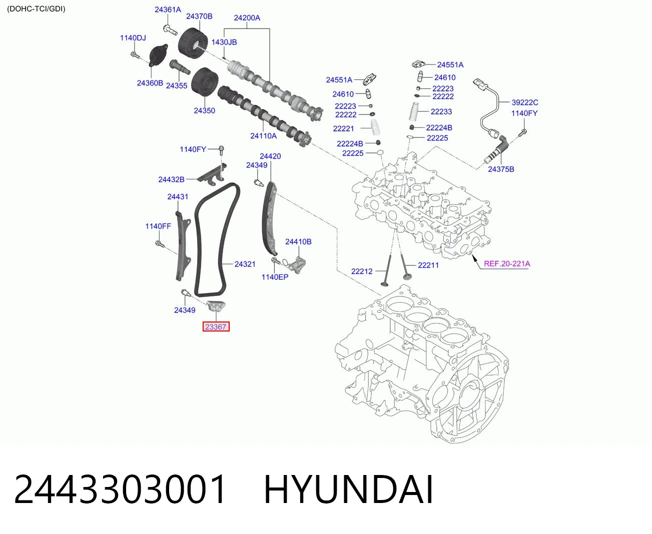 2443303001 Hyundai/Kia Reguladora de tensão da cadeia do mecanismo de distribuição de gás