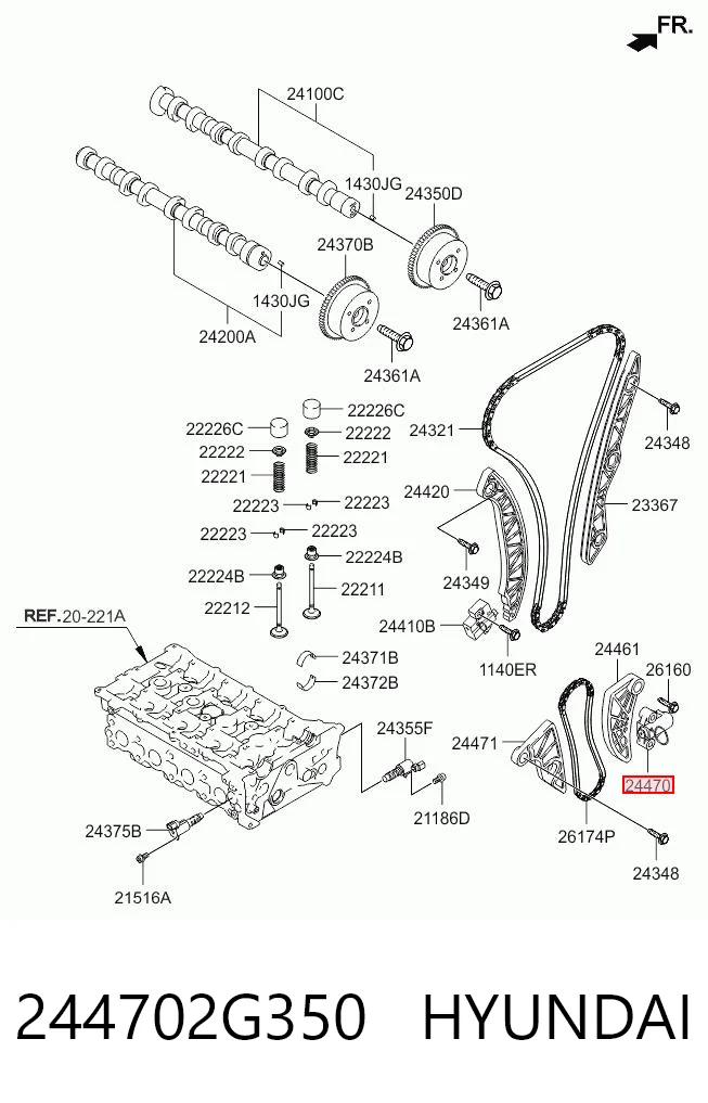 244702G350 Hyundai/Kia Cadeia de bomba de óleo, kit