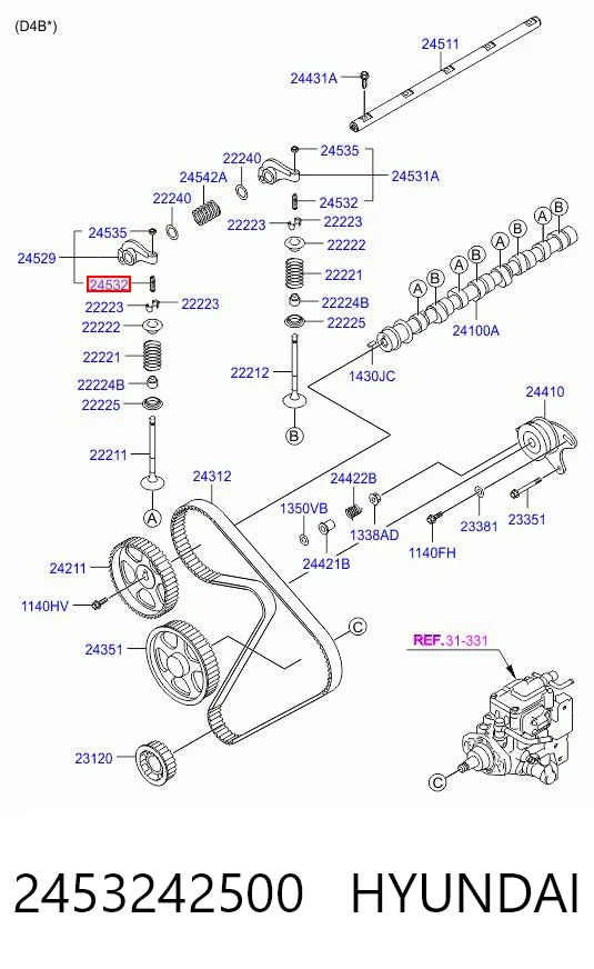 2453242500 Hyundai/Kia Parafuso do balanceiro de válvulas
