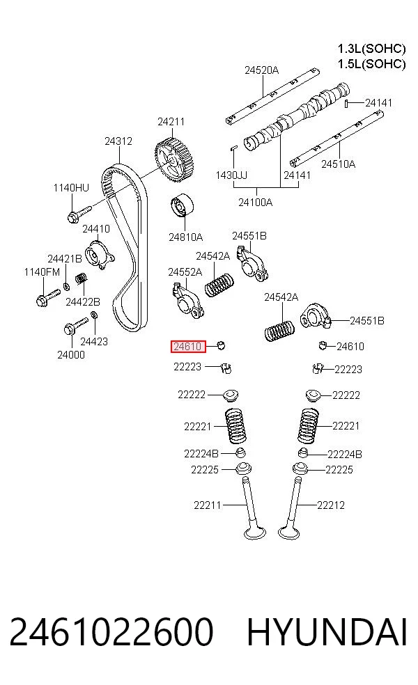 2461022600 Hyundai/Kia Compensador hidrâulico (empurrador hidrâulico), empurrador de válvulas