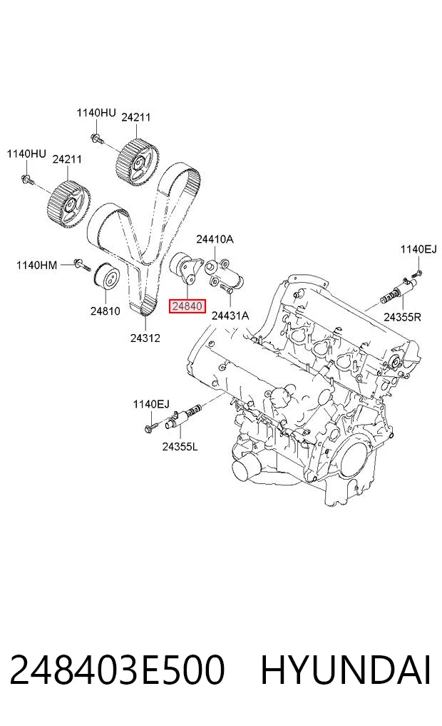 248403E500 Hyundai/Kia Rolo de reguladora de tensão da correia do mecanismo de distribuição de gás