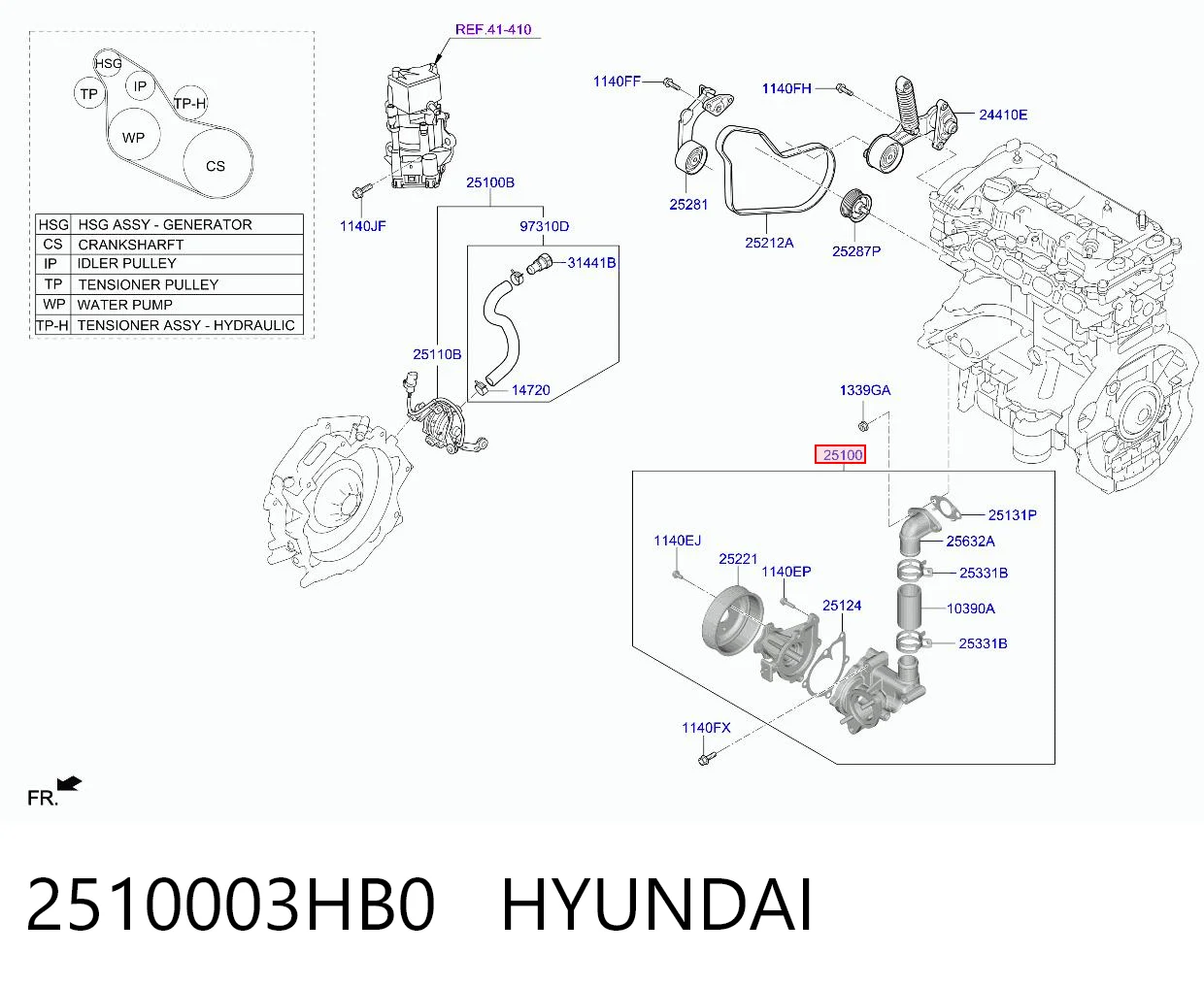 2510003HB0 Hyundai/Kia Bomba de água (bomba) de esfriamento