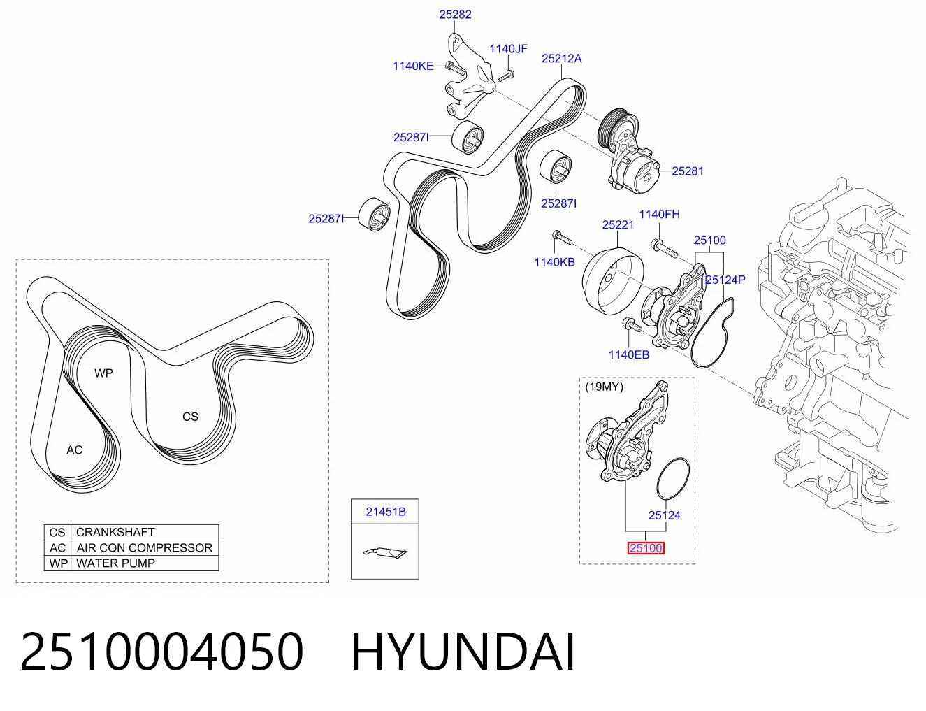 2510004050 Hyundai/Kia Bomba de água (bomba) de esfriamento