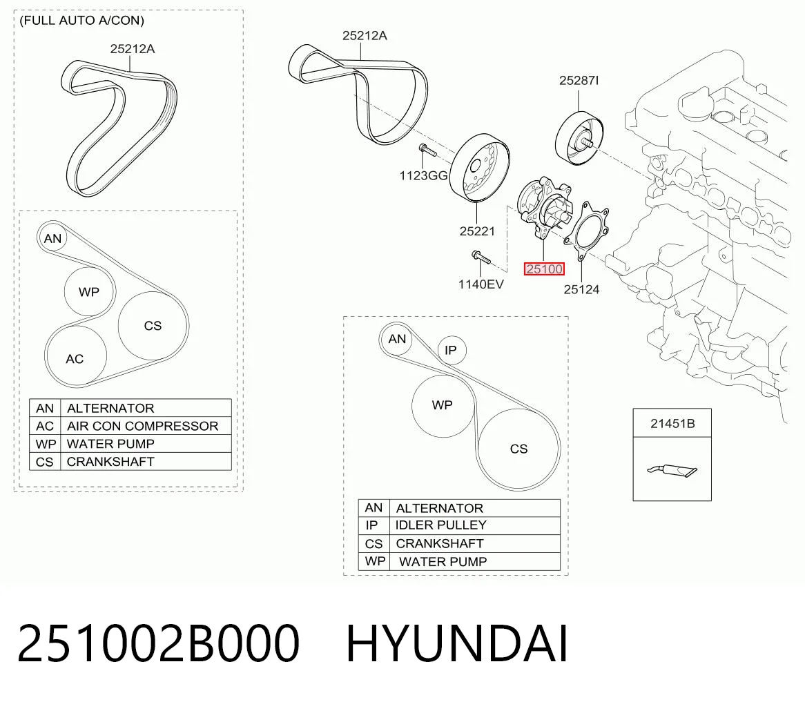 251002B000 Hyundai/Kia Bomba de água (bomba) de esfriamento