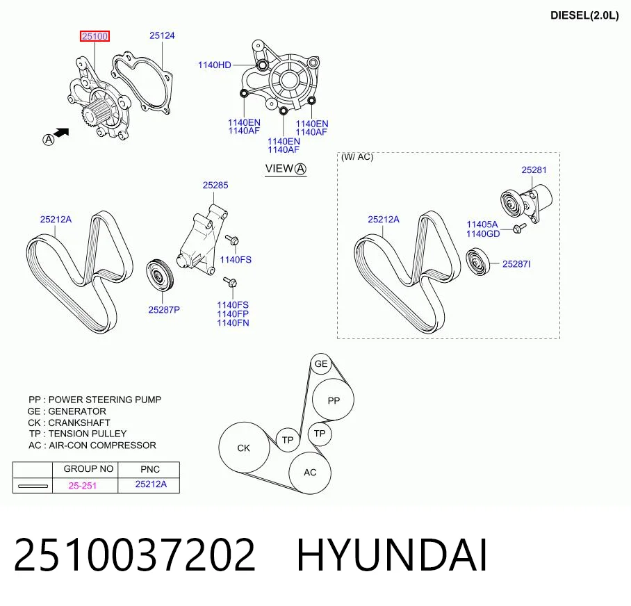 2510037202 Hyundai/Kia Bomba de água (bomba) de esfriamento