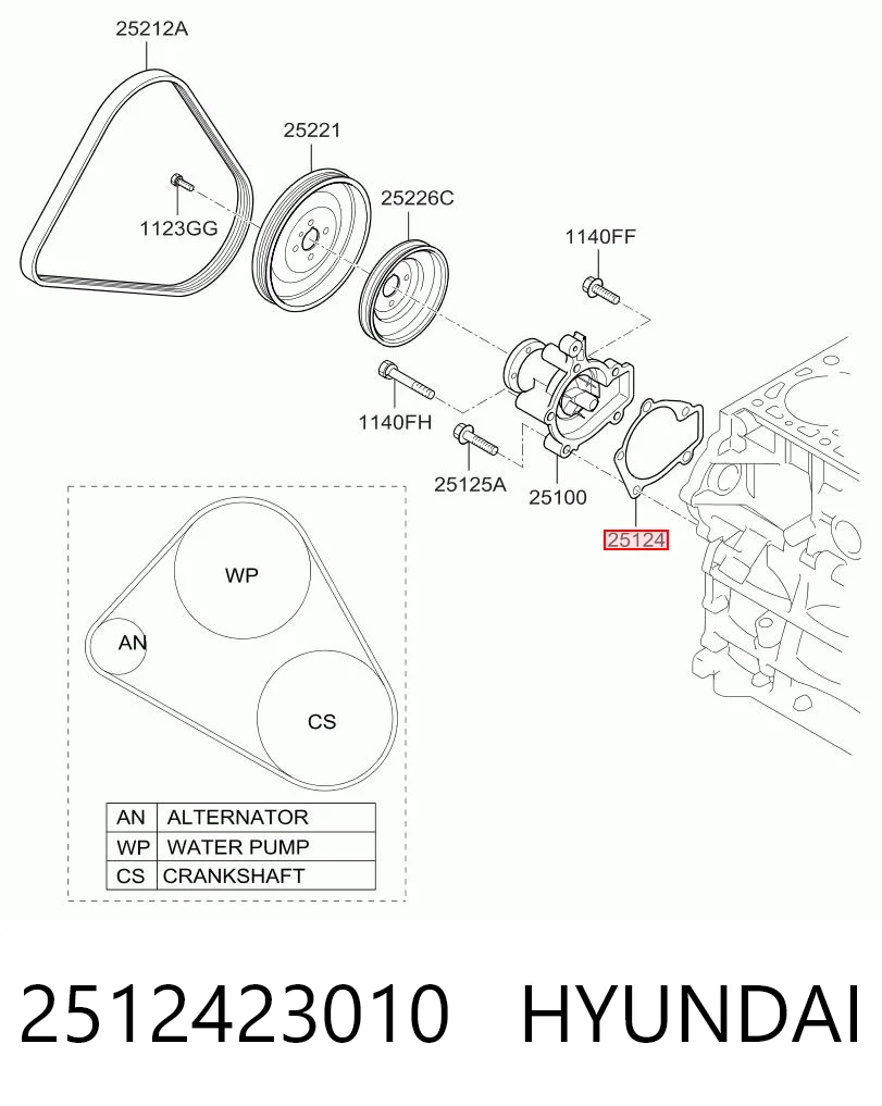 2512423010 Hyundai/Kia Vedante de bomba de água