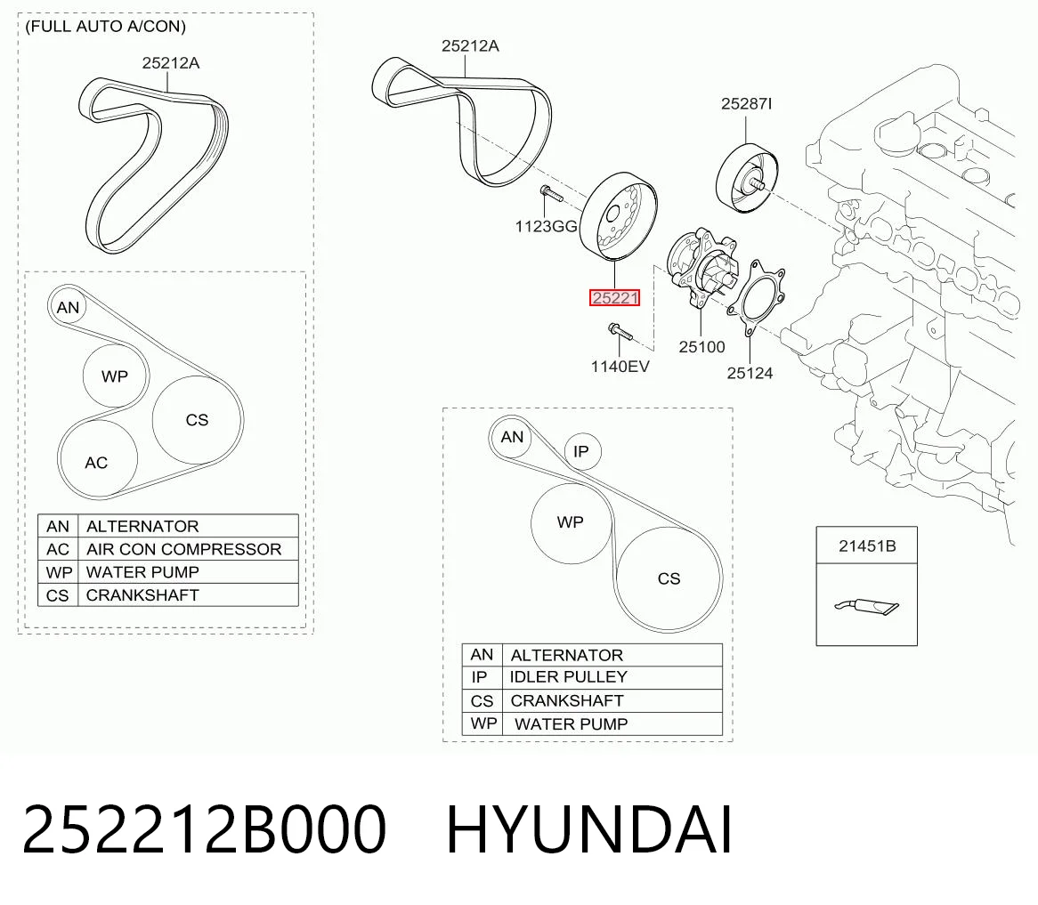 252212B000 Hyundai/Kia Polia da bomba de água