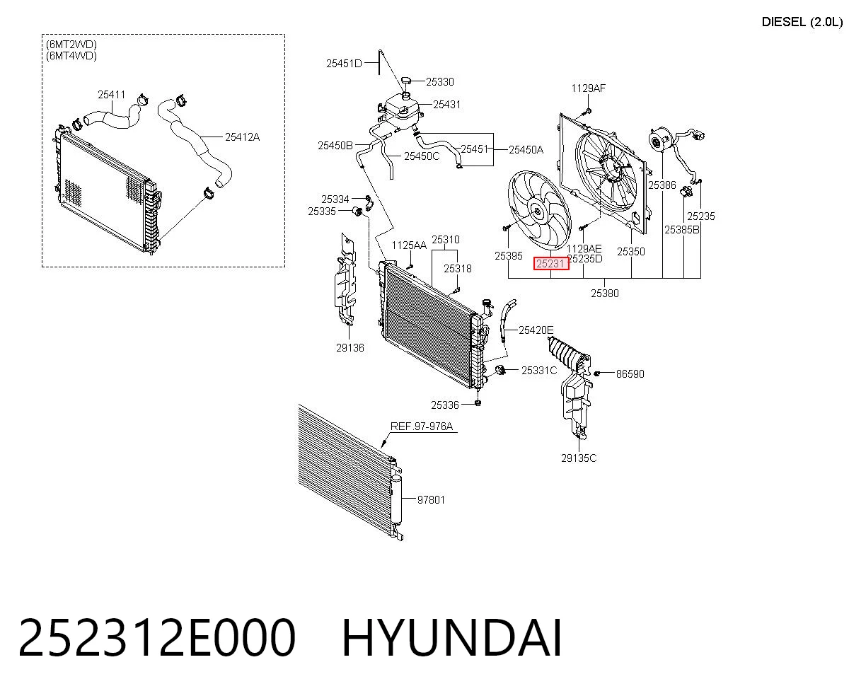 252312E000 Hyundai/Kia Difusor do radiador de esfriamento