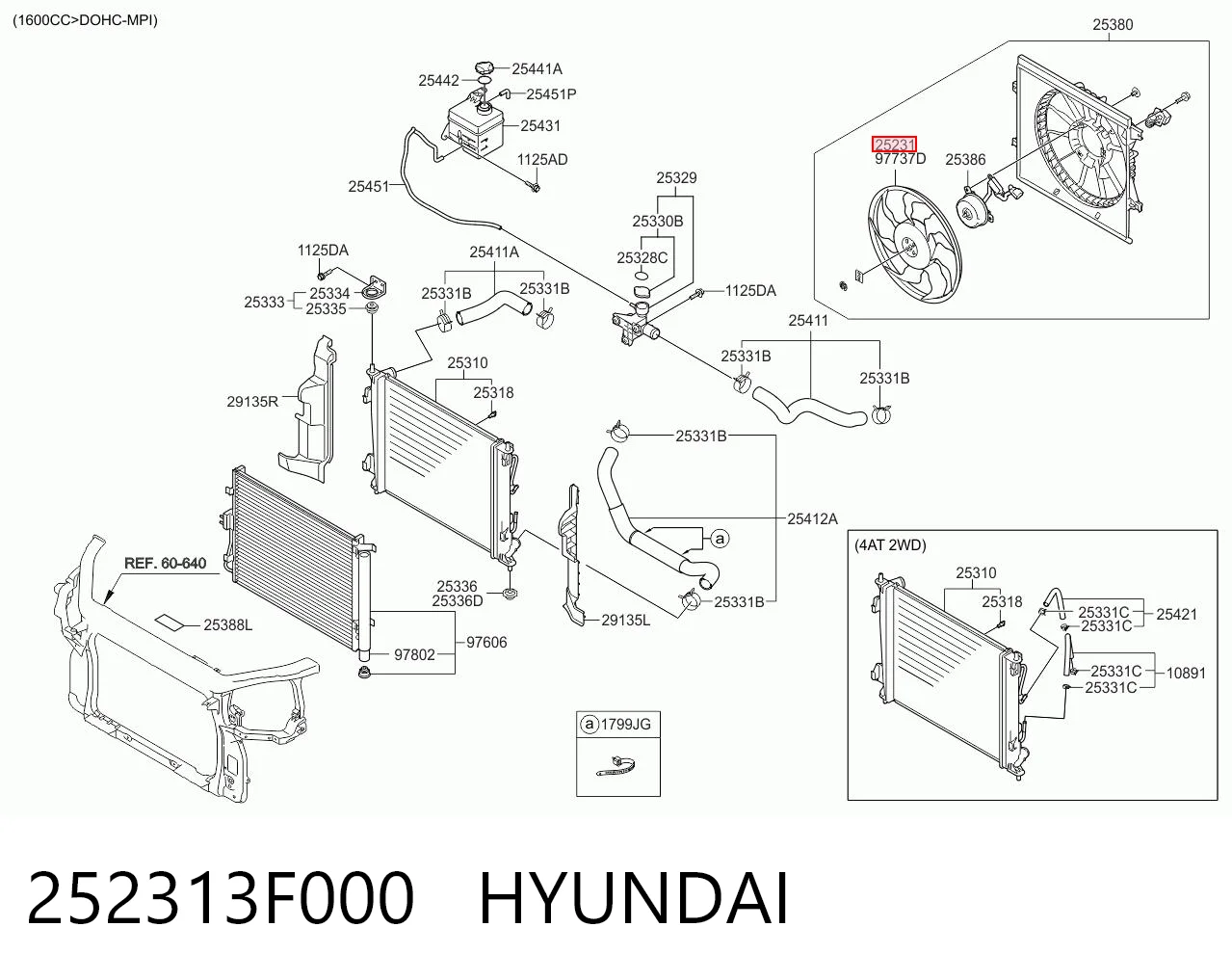 252313F000 Hyundai/Kia Ventilador (roda de aletas) do radiador de esfriamento esquerdo