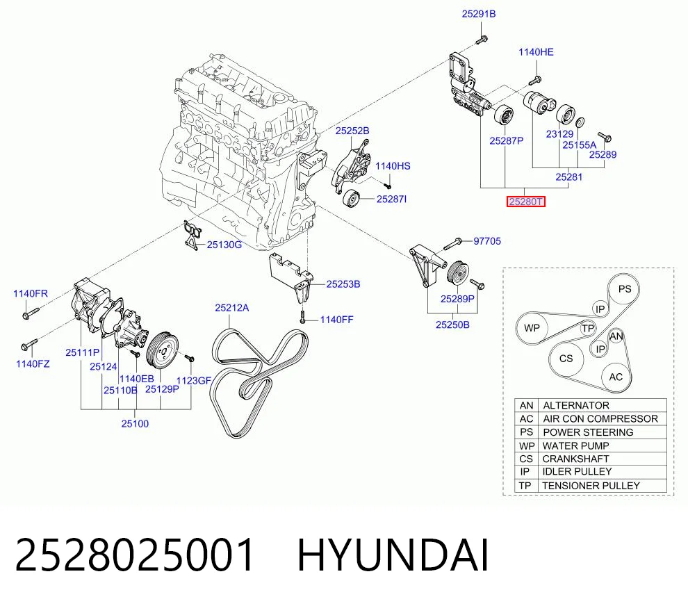 2528025001 Hyundai/Kia Reguladora de tensão da correia de transmissão