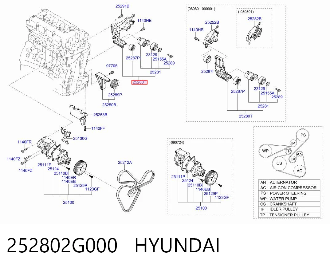 252802G000 Hyundai/Kia Reguladora de tensão da correia de transmissão