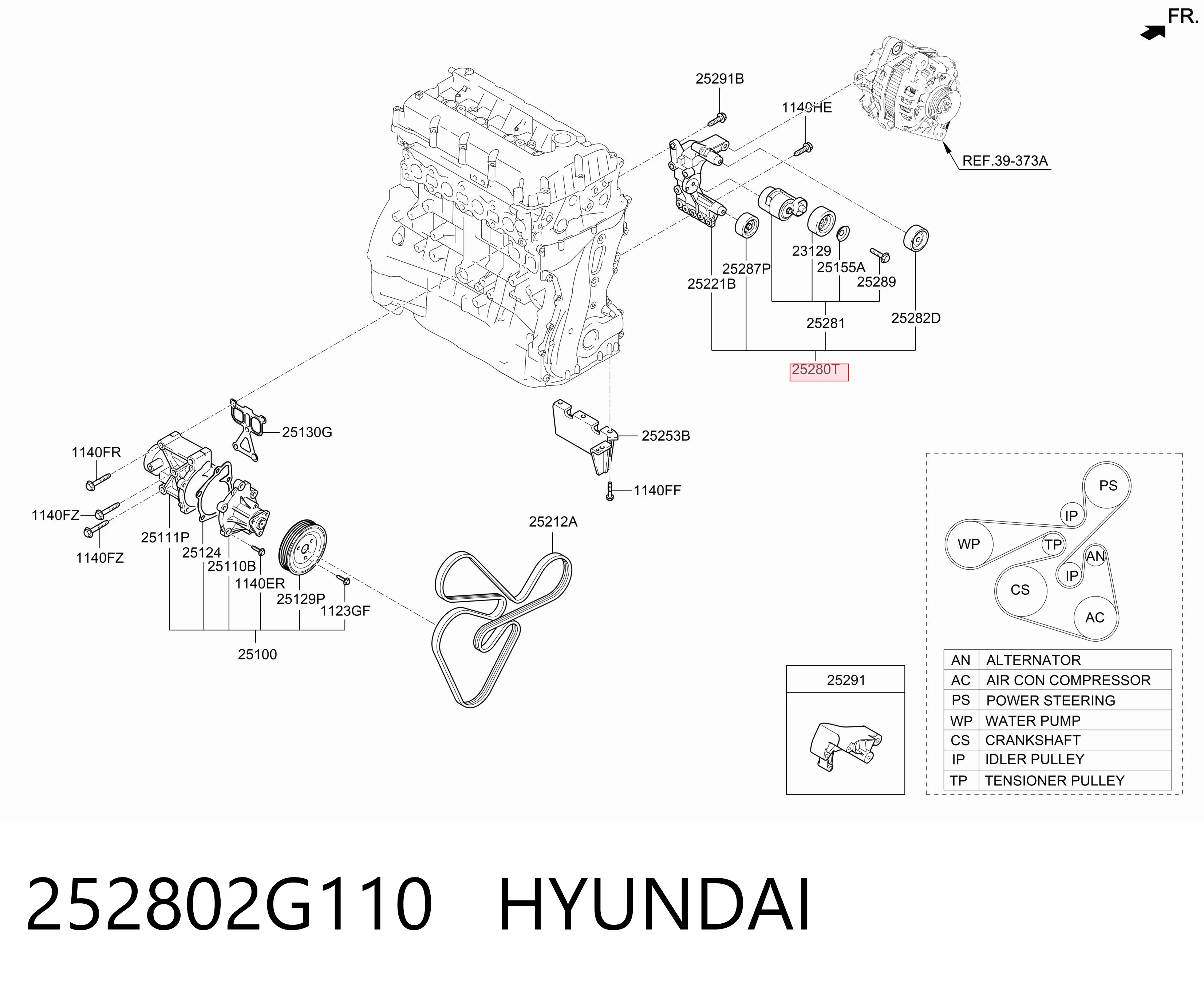 252802G110 Hyundai/Kia Reguladora de tensão da correia de transmissão