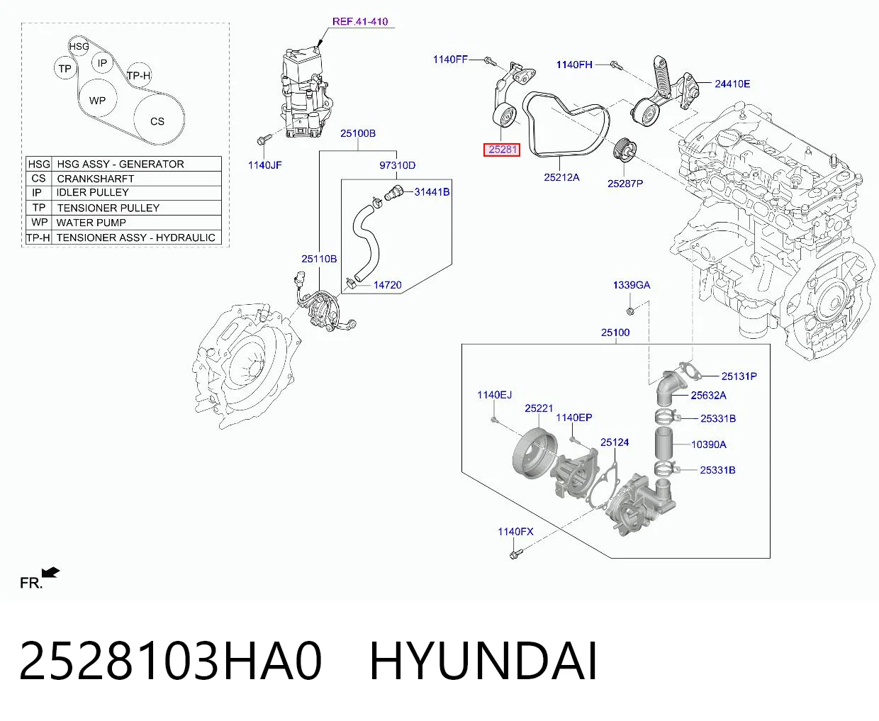 2528103HA0 Hyundai/Kia Reguladora de tensão da correia do mecanismo de distribuição de gás
