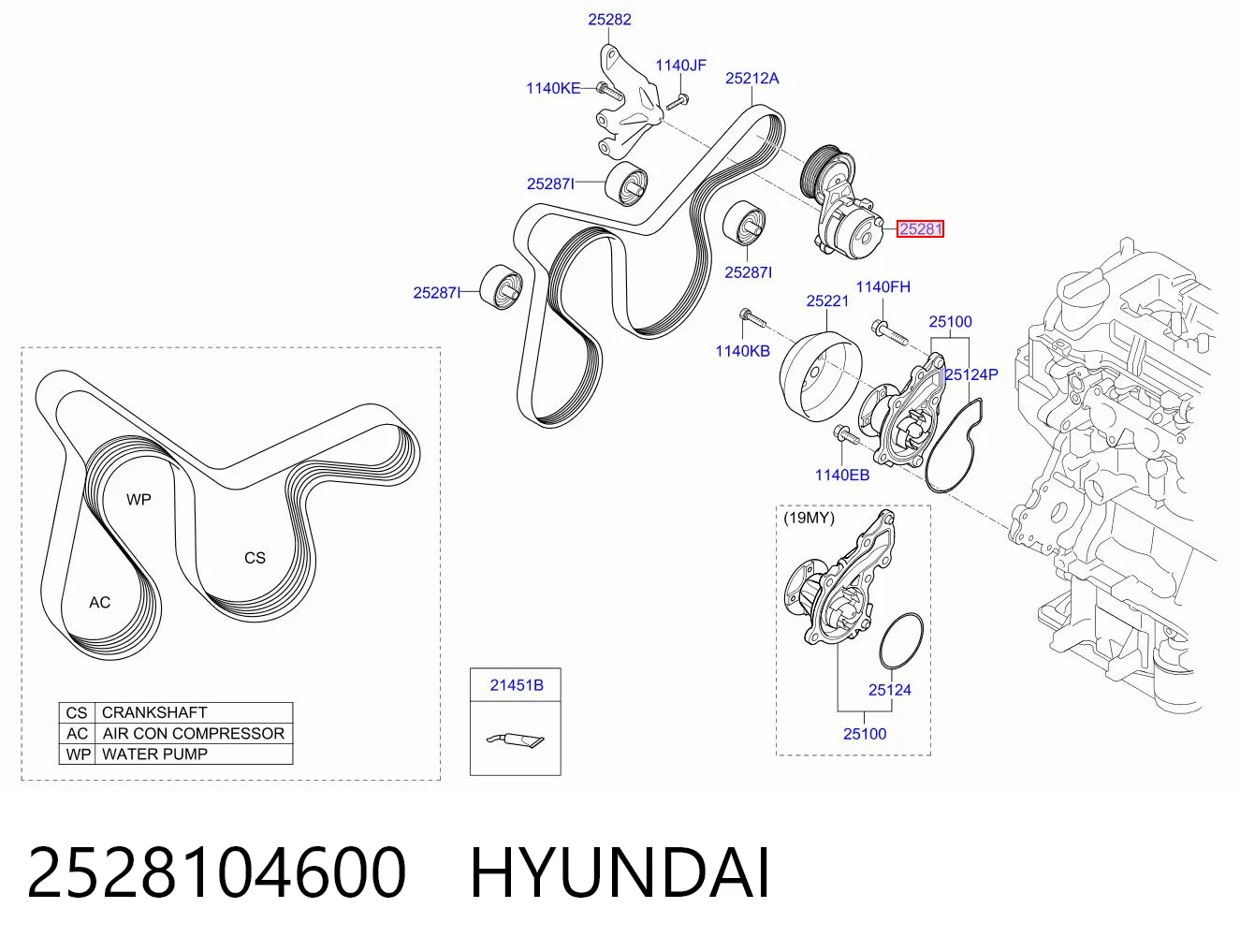2528104600 Hyundai/Kia Reguladora de tensão da correia de transmissão