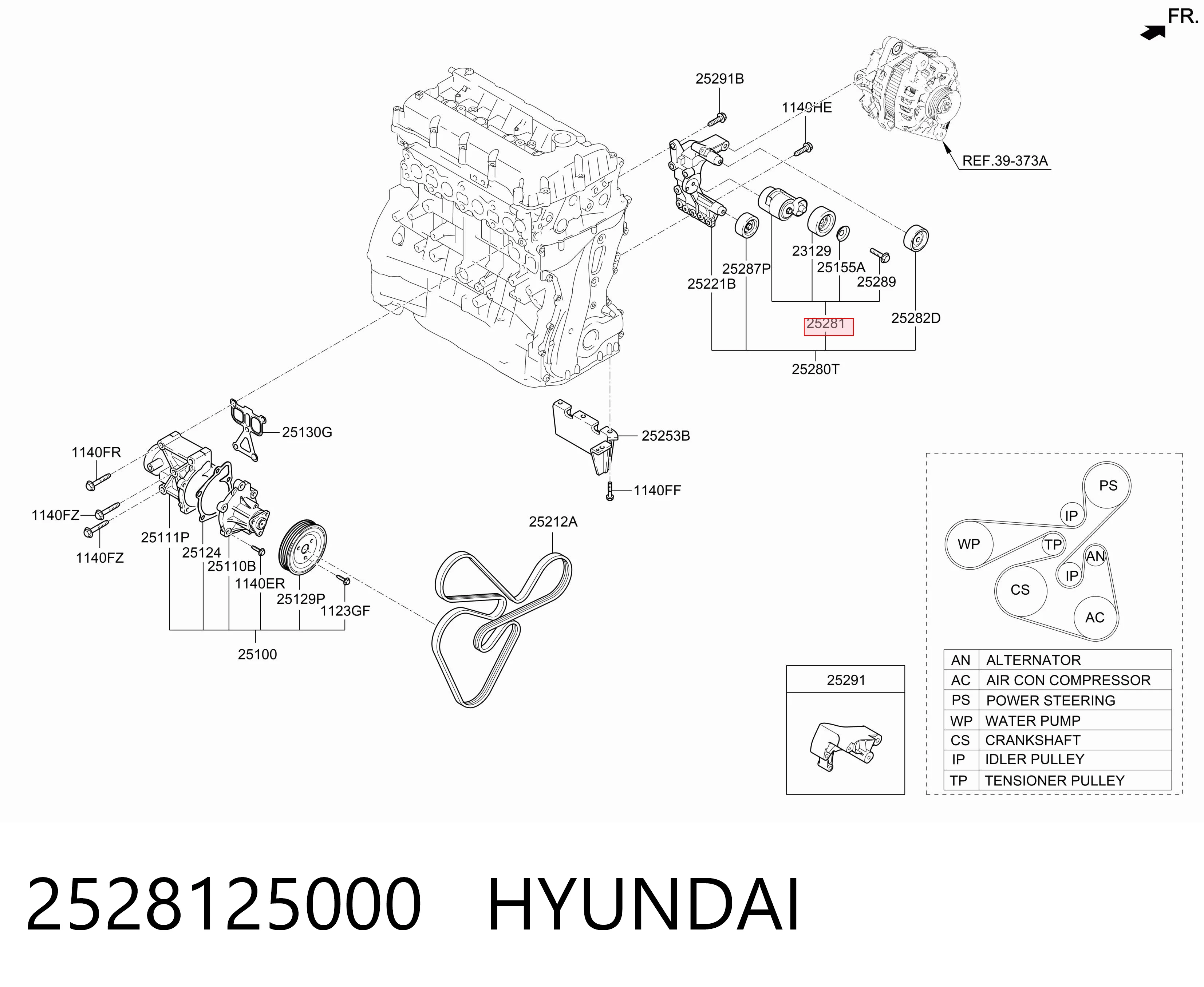 2528125000 Hyundai/Kia Reguladora de tensão da correia de transmissão