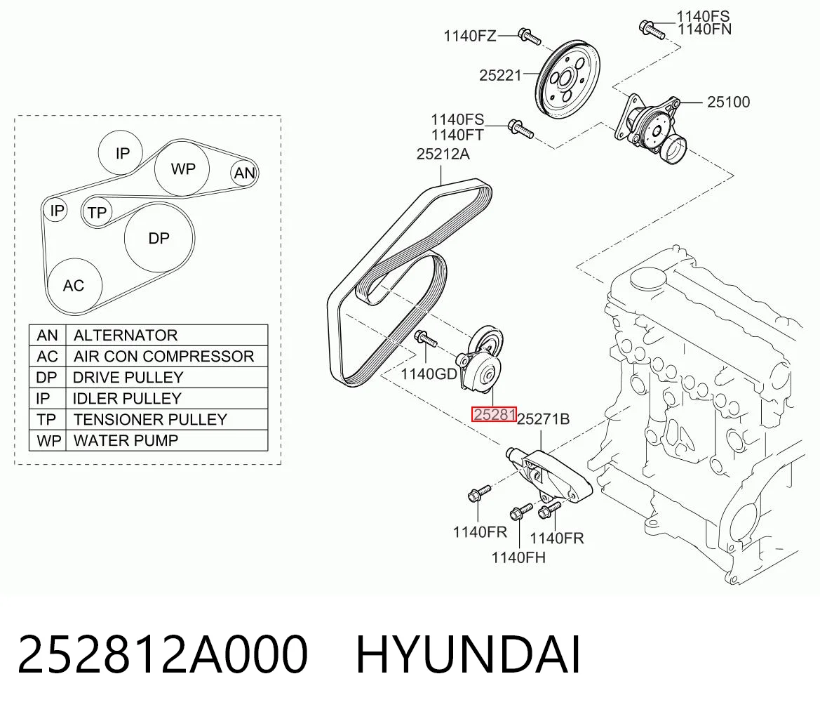252812A000 Hyundai/Kia Reguladora de tensão da correia de transmissão