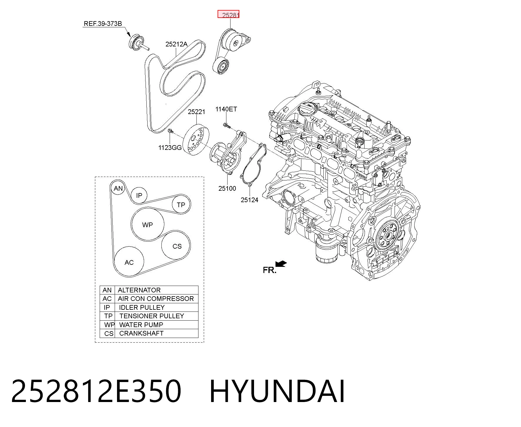 252812E350 Hyundai/Kia Reguladora de tensão da correia de transmissão