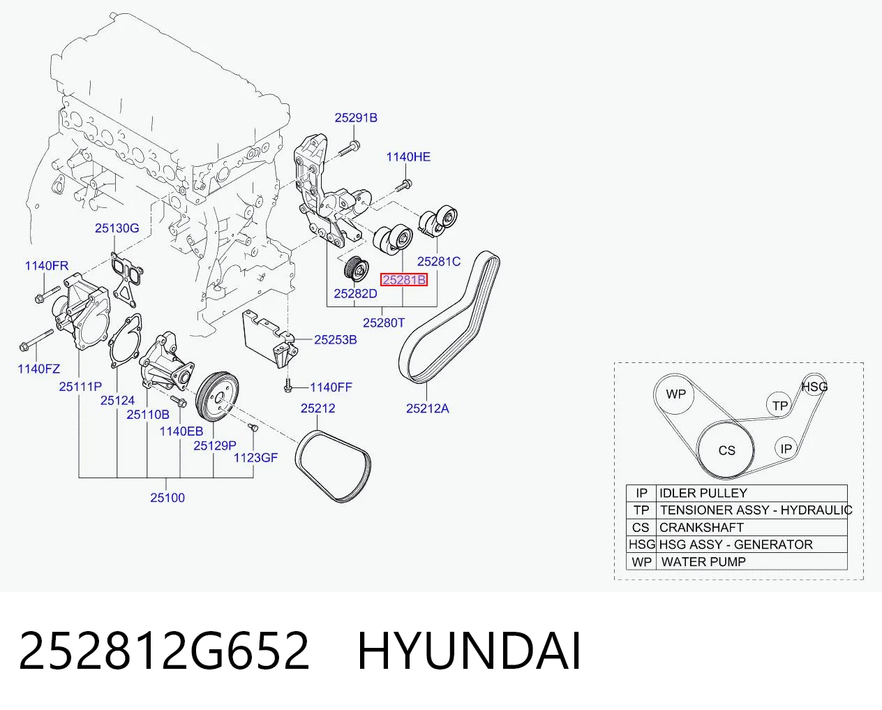 252812G652 Hyundai/Kia Reguladora de tensão da correia de transmissão