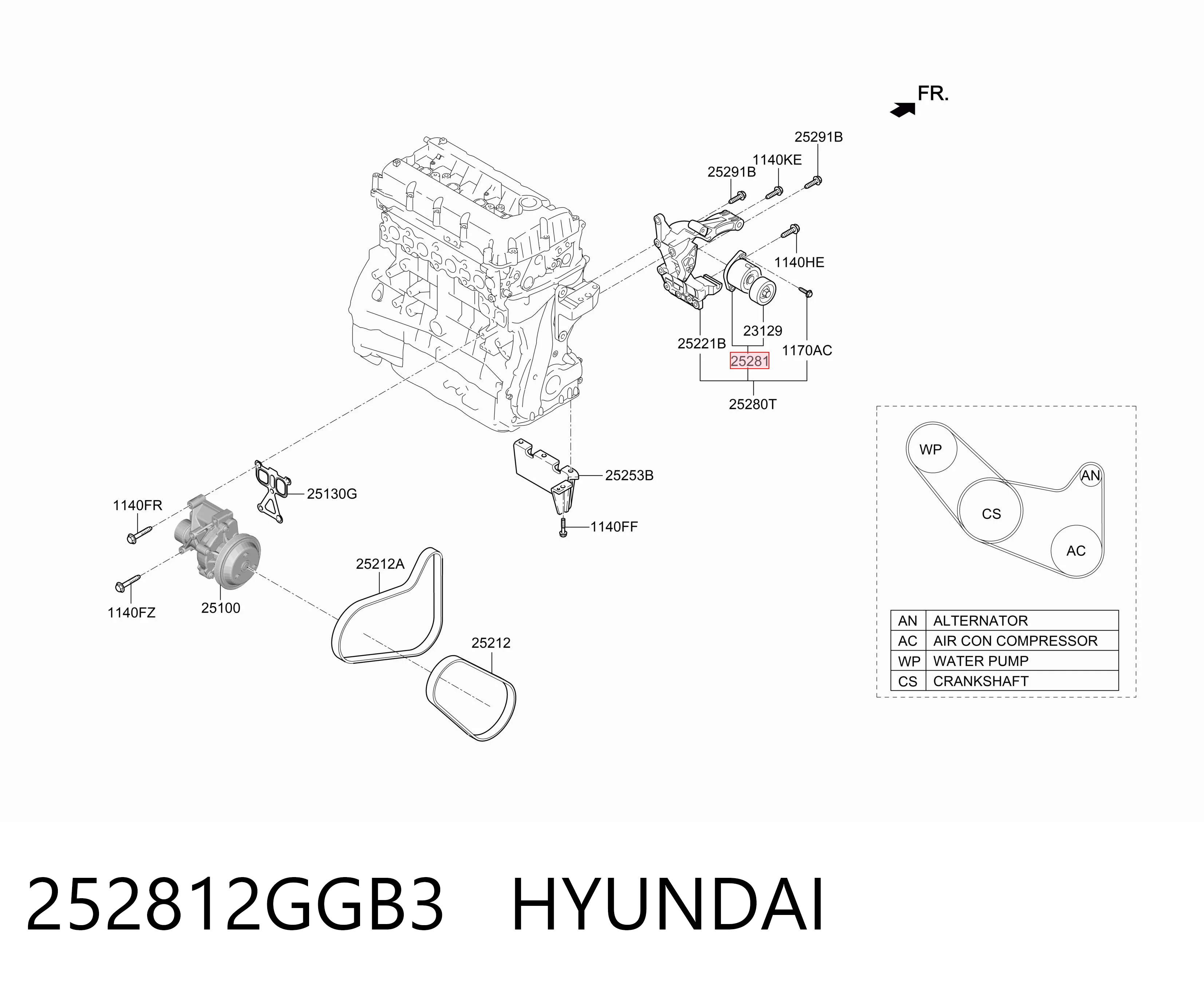 252812GGB3 Hyundai/Kia Reguladora de tensão da correia de transmissão