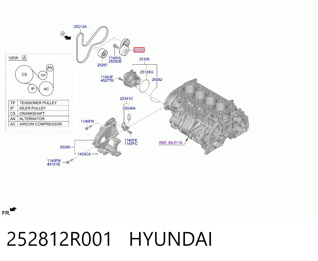 252812R001 Hyundai/Kia Rolo de reguladora de tensão da correia de transmissão