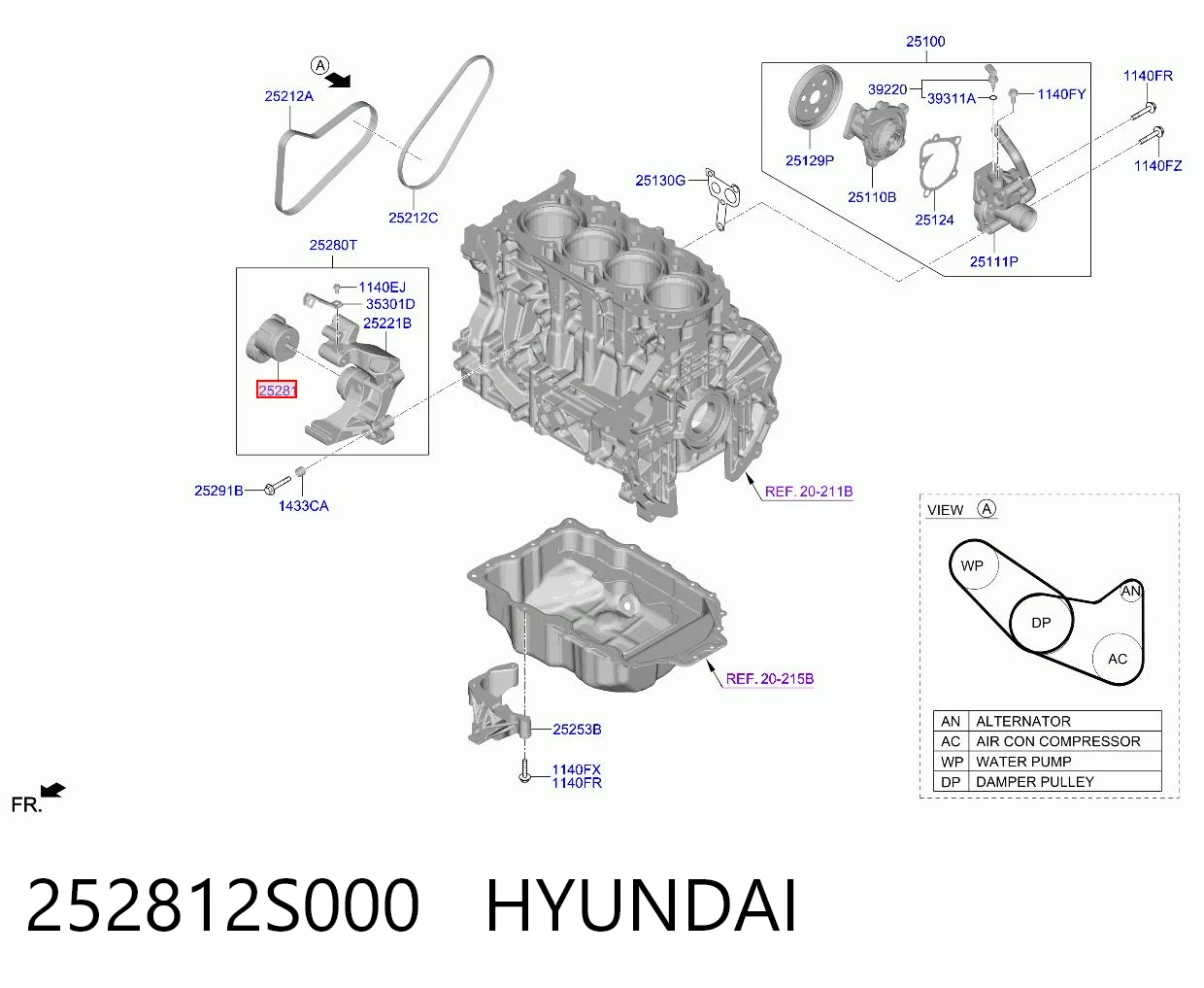 252812S000 Hyundai/Kia Rolo de reguladora de tensão da correia de transmissão