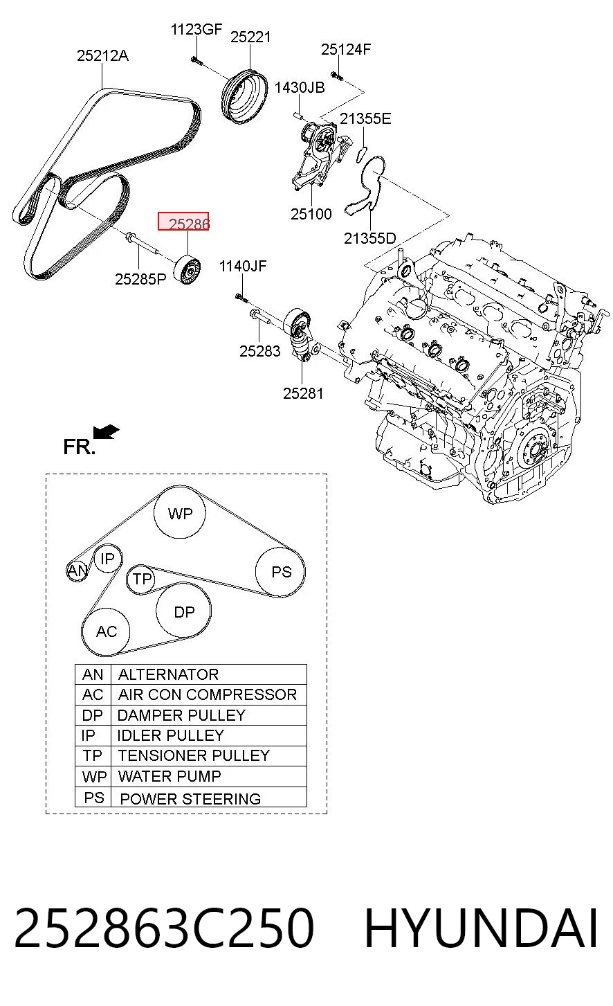 252863C250 Hyundai/Kia Rolo parasita da correia de transmissão
