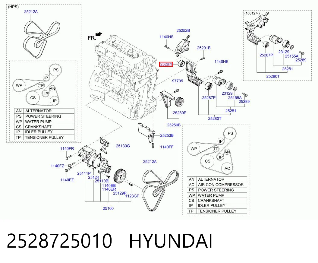 2528725010 Hyundai/Kia Rolo parasita da correia de transmissão