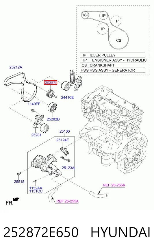 252872E650 Hyundai/Kia Rolo parasita da correia de transmissão