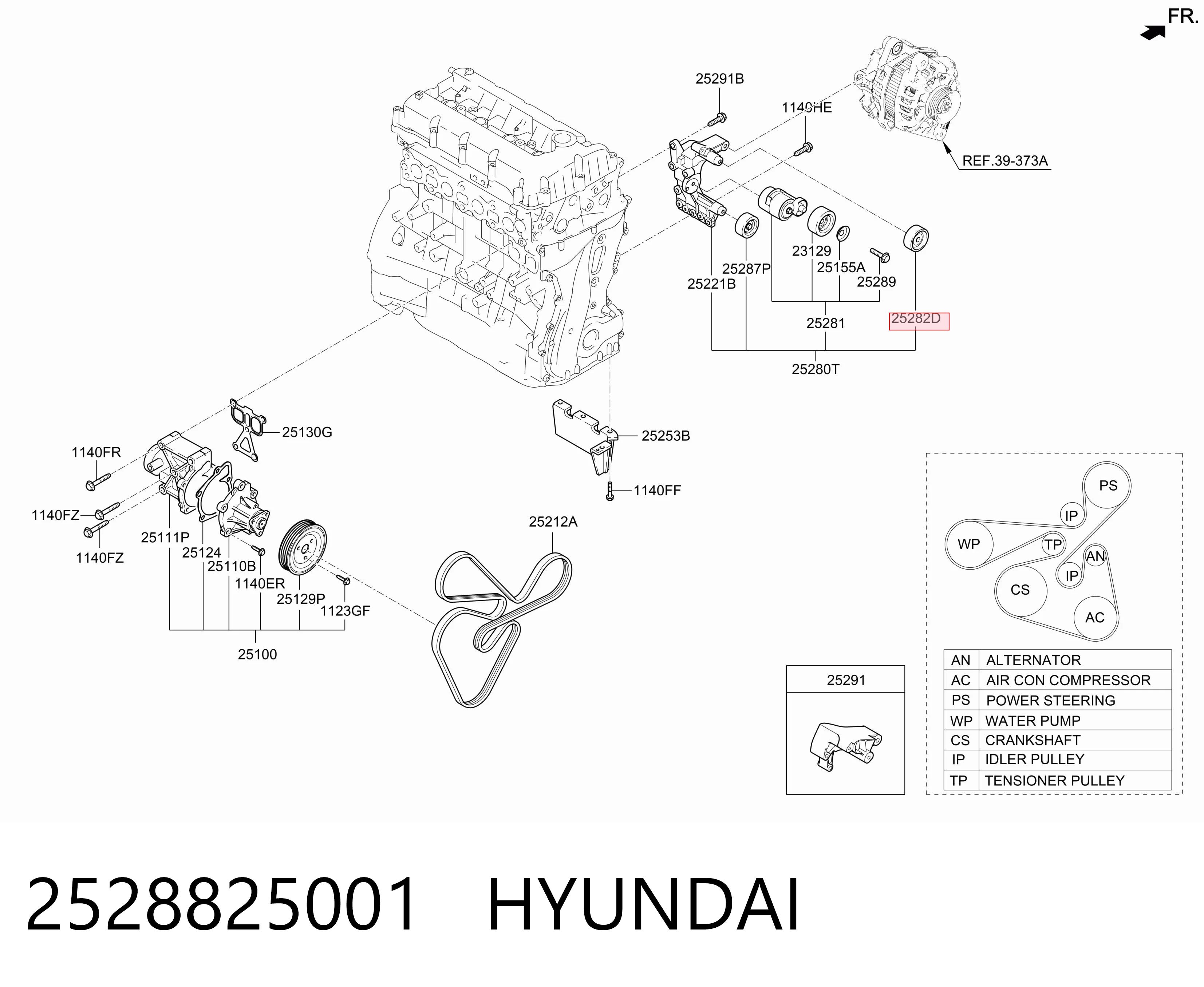 2528825001 Hyundai/Kia Rolo parasita da correia de transmissão