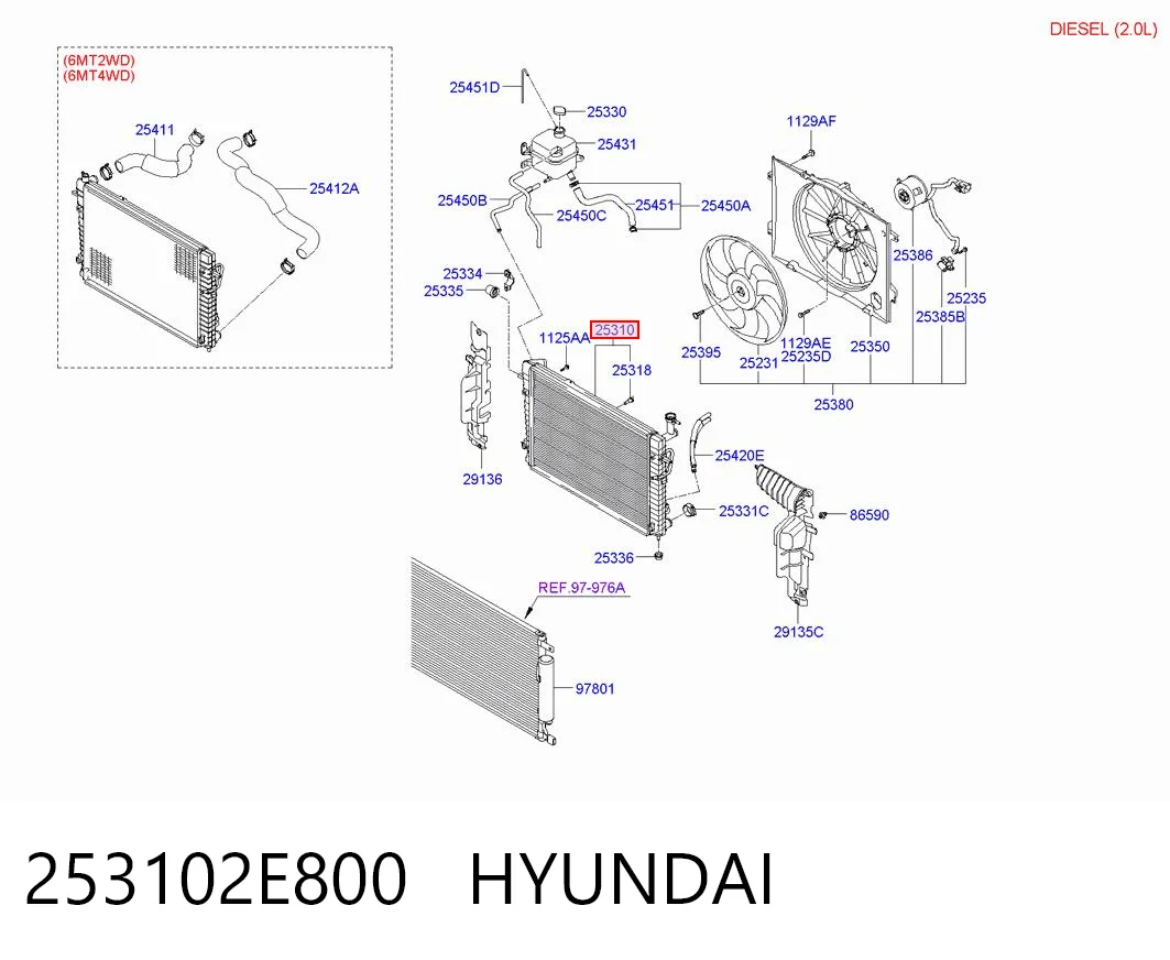 253102E800 Hyundai/Kia Radiador de esfriamento de motor