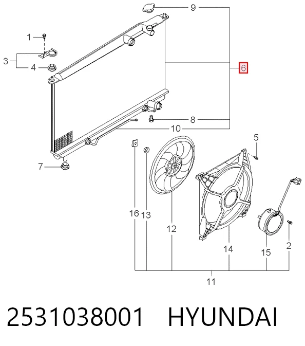 Radiador de esfriamento de motor 2531038001 HCC
