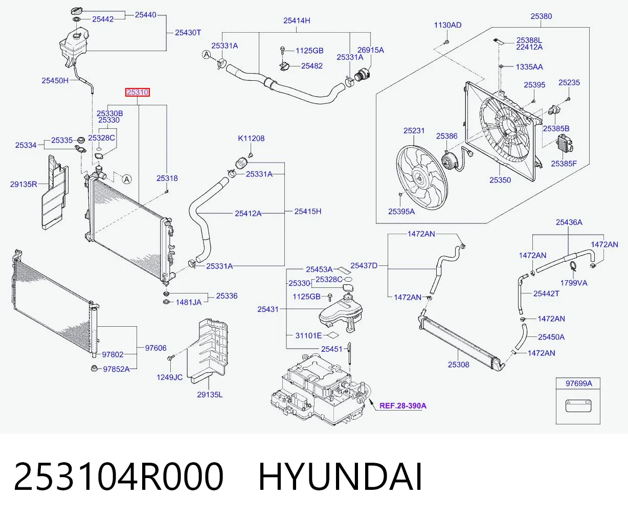 253104R000 Hyundai/Kia Radiador de esfriamento de motor