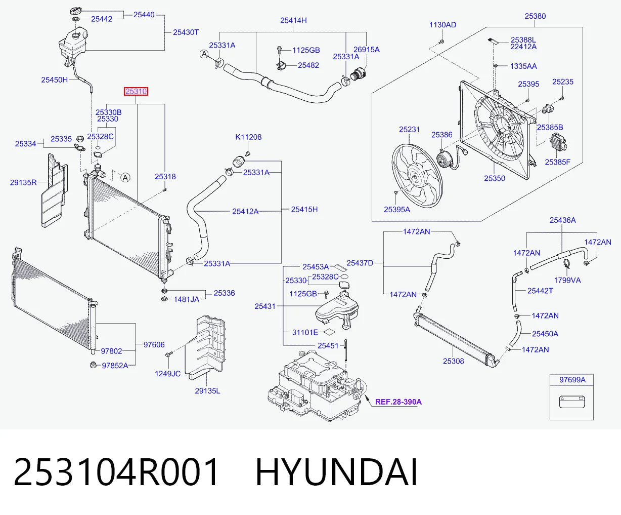 253104R001 Hyundai/Kia Radiador de esfriamento de motor