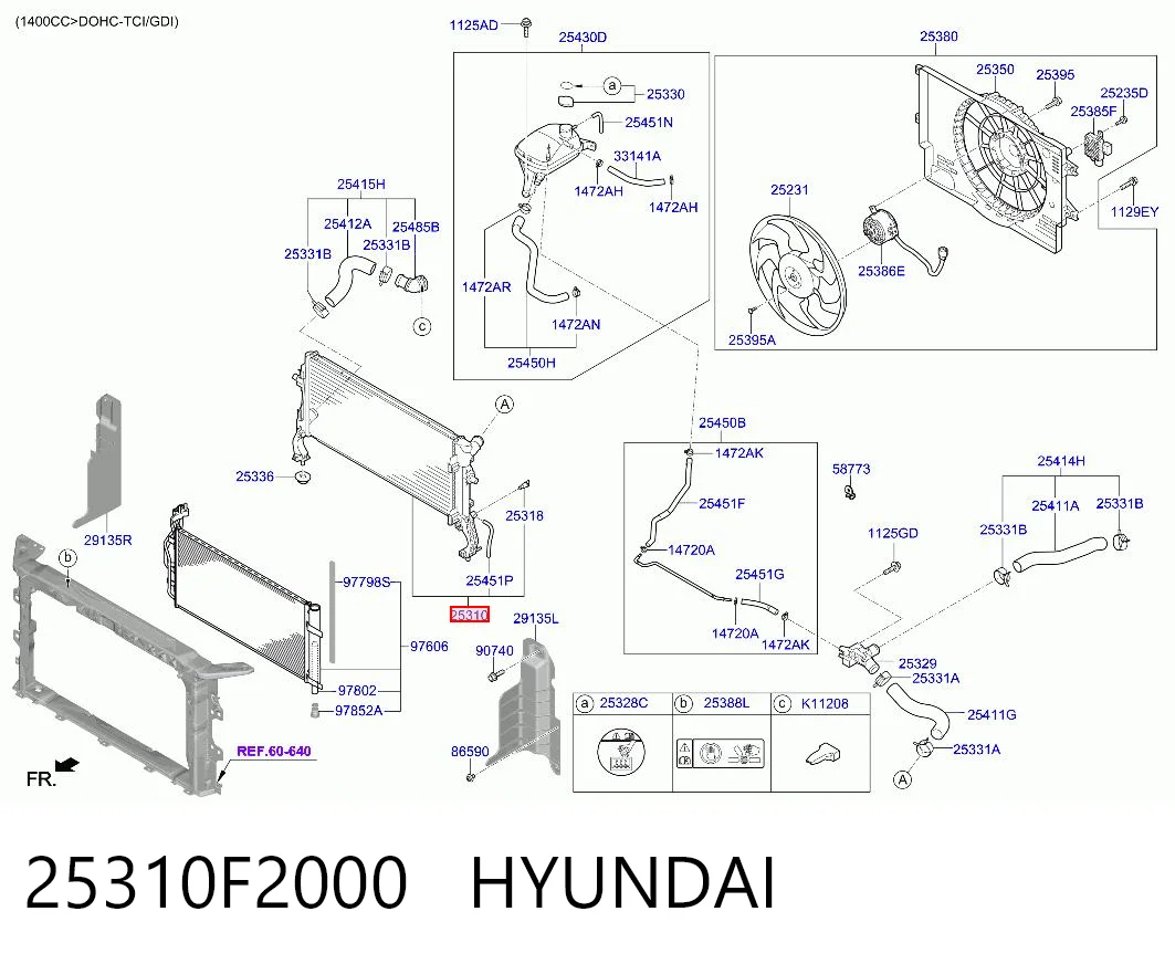 25310F2000 Hyundai/Kia Radiador de esfriamento de motor