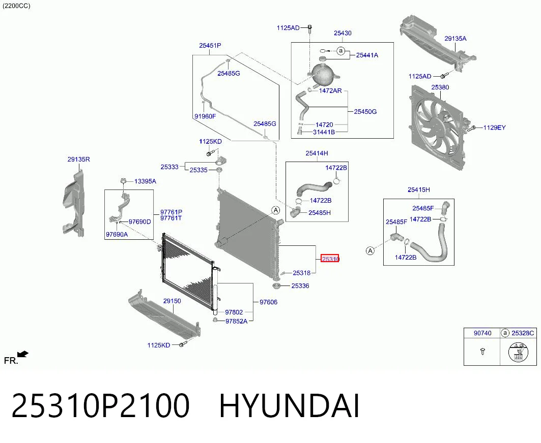 25310P2100 Hyundai/Kia Radiador de esfriamento de motor