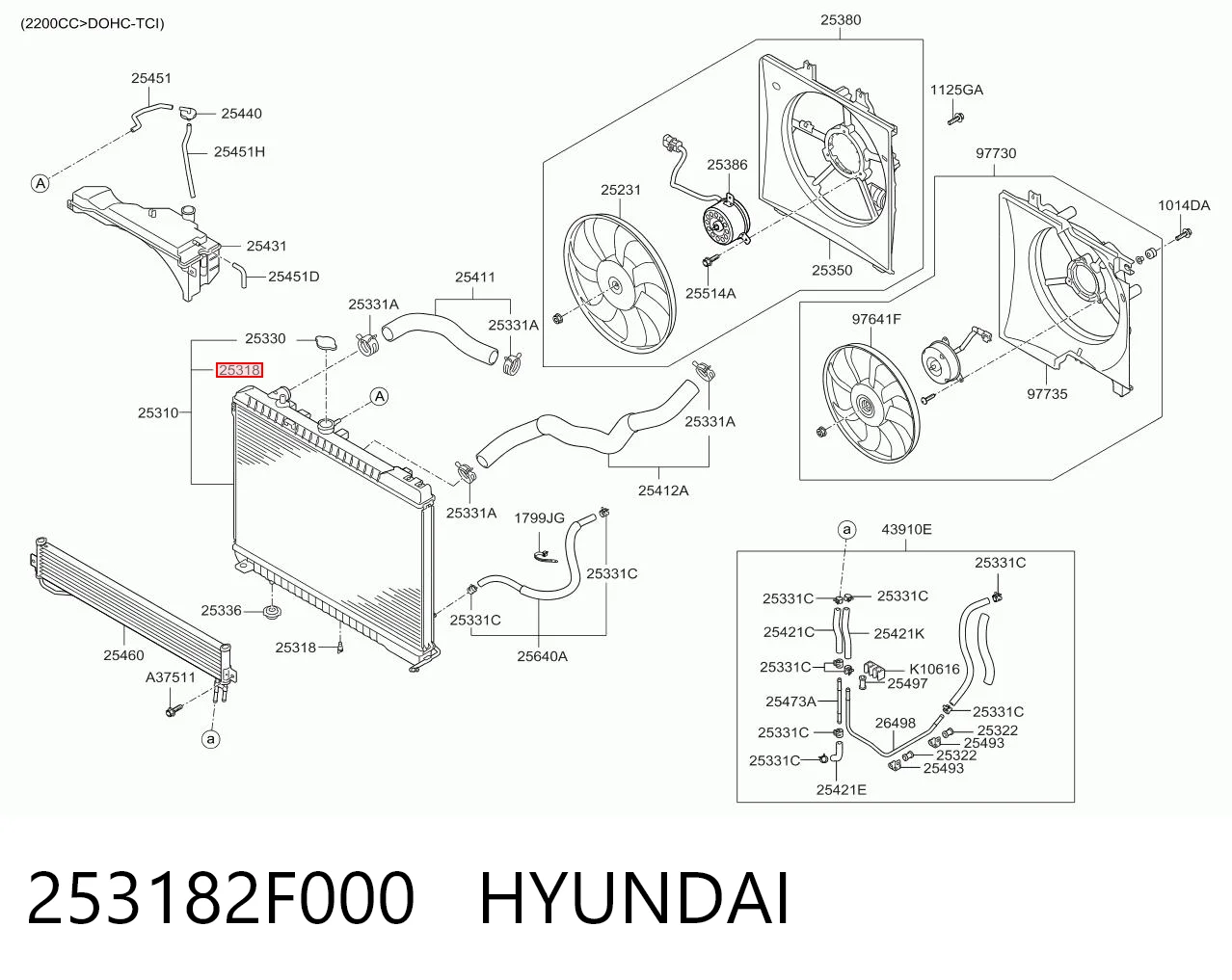 253182F000 Hyundai/Kia Radiador de esfriamento de motor