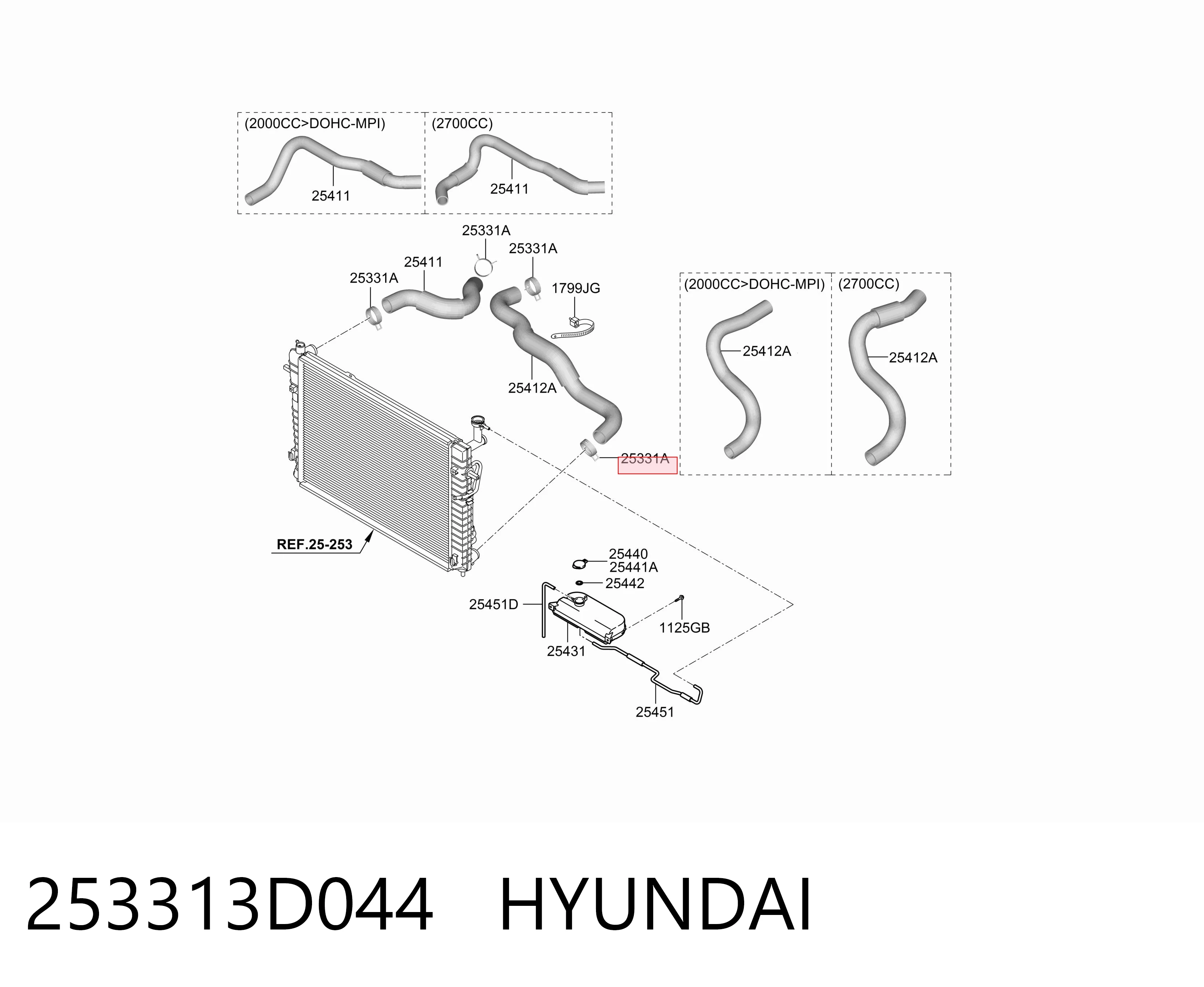 253313D044 Hyundai/Kia Braçadeira de aperto metálica, universal
