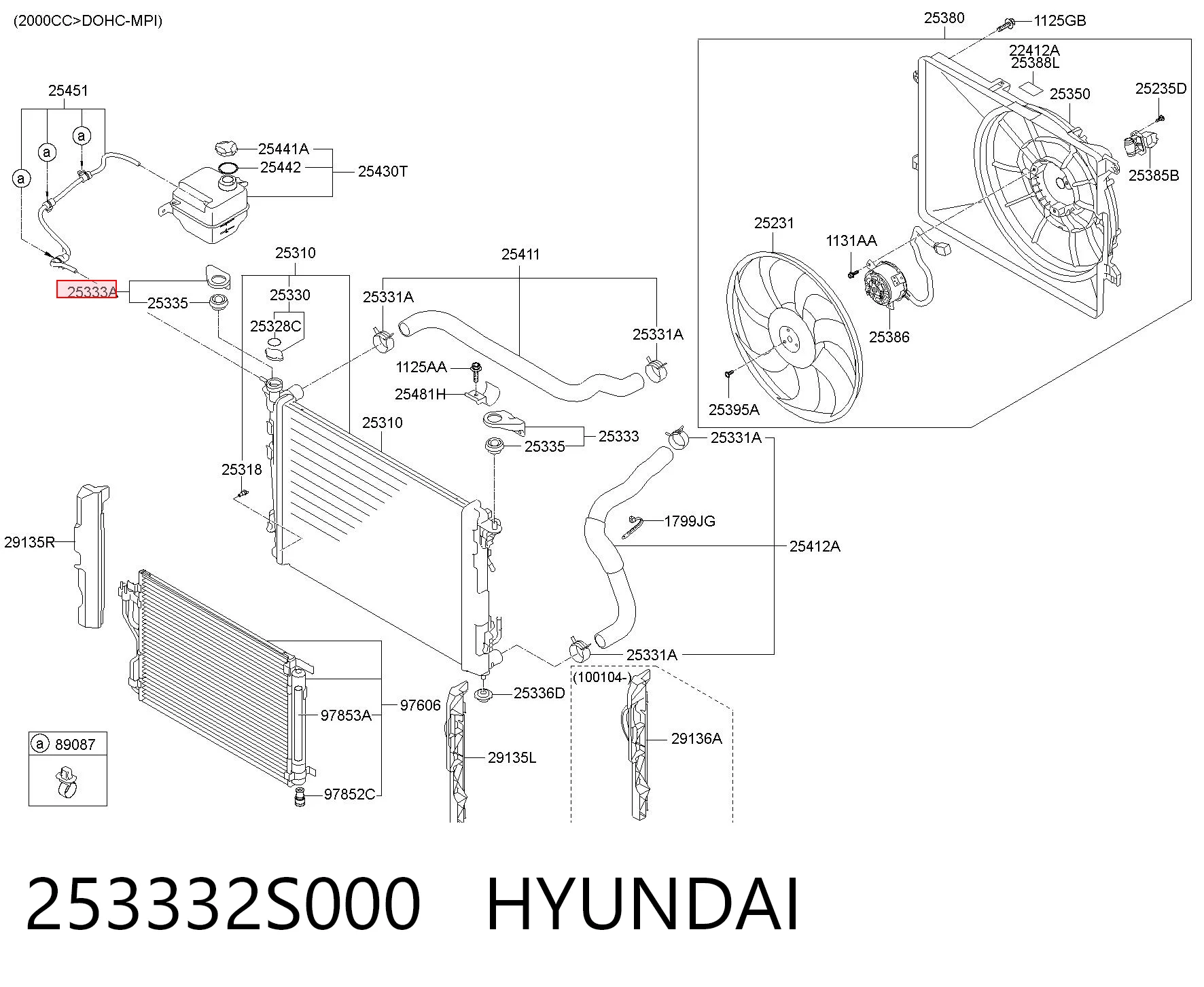 253332S000 Hyundai/Kia Consola superior direita do radiador