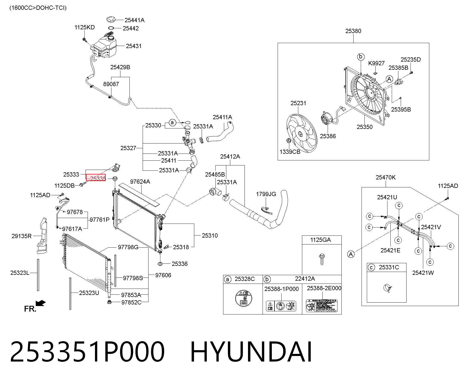 253351P000 Hyundai/Kia Coxim superior de fixação do radiador