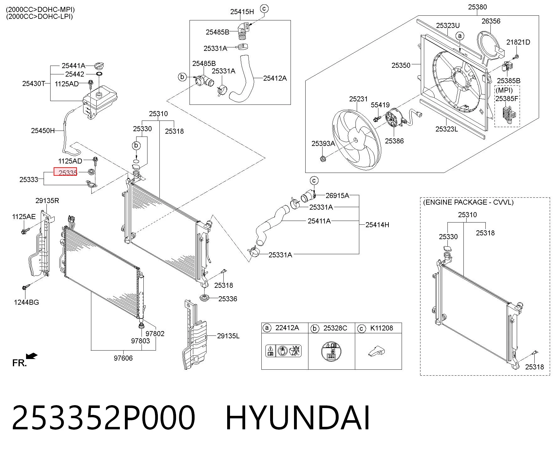 253352P000 Hyundai/Kia Coxim superior de fixação do radiador