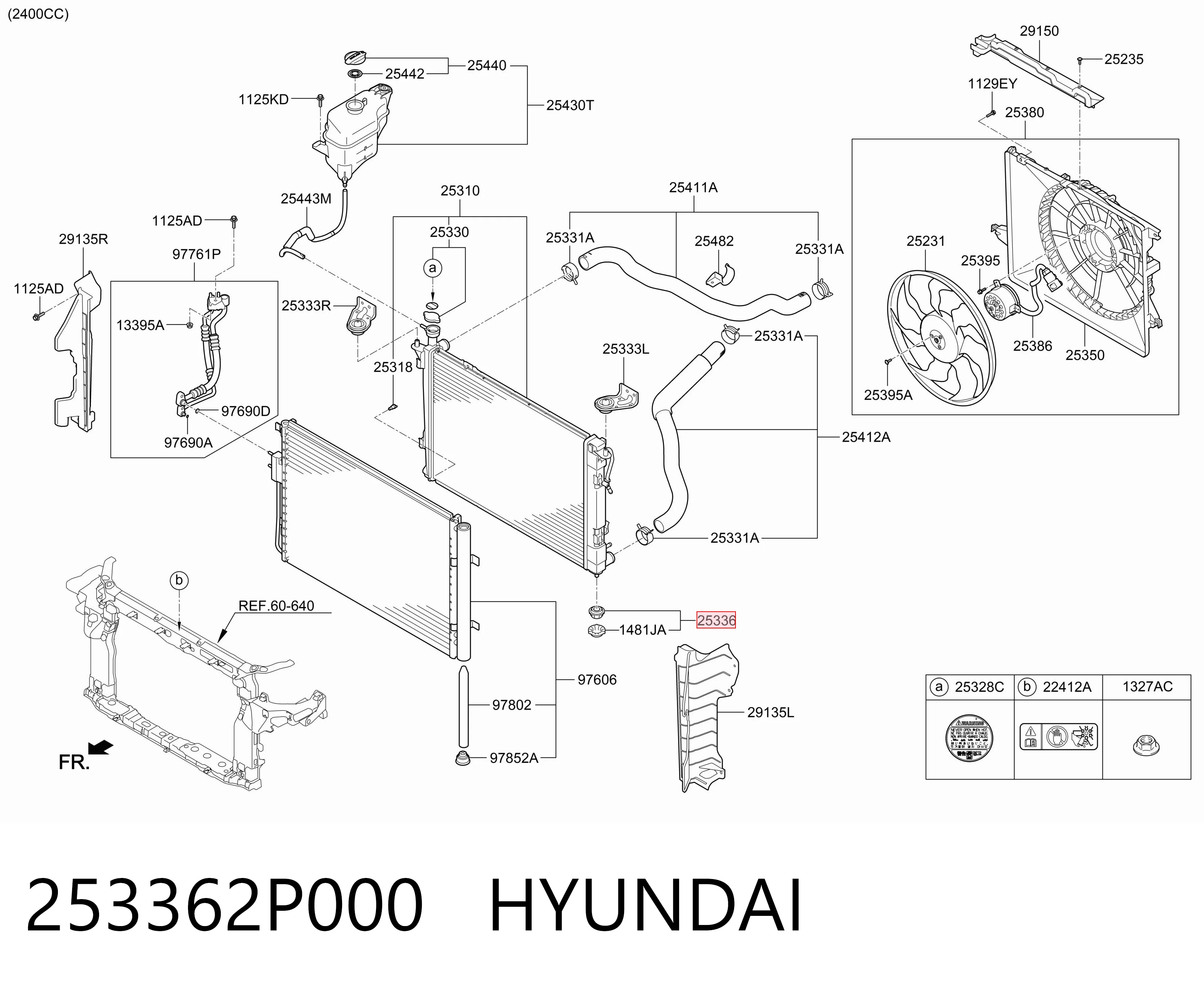 253362P000 Hyundai/Kia Consola (coxim de fixação) inferior do radiador