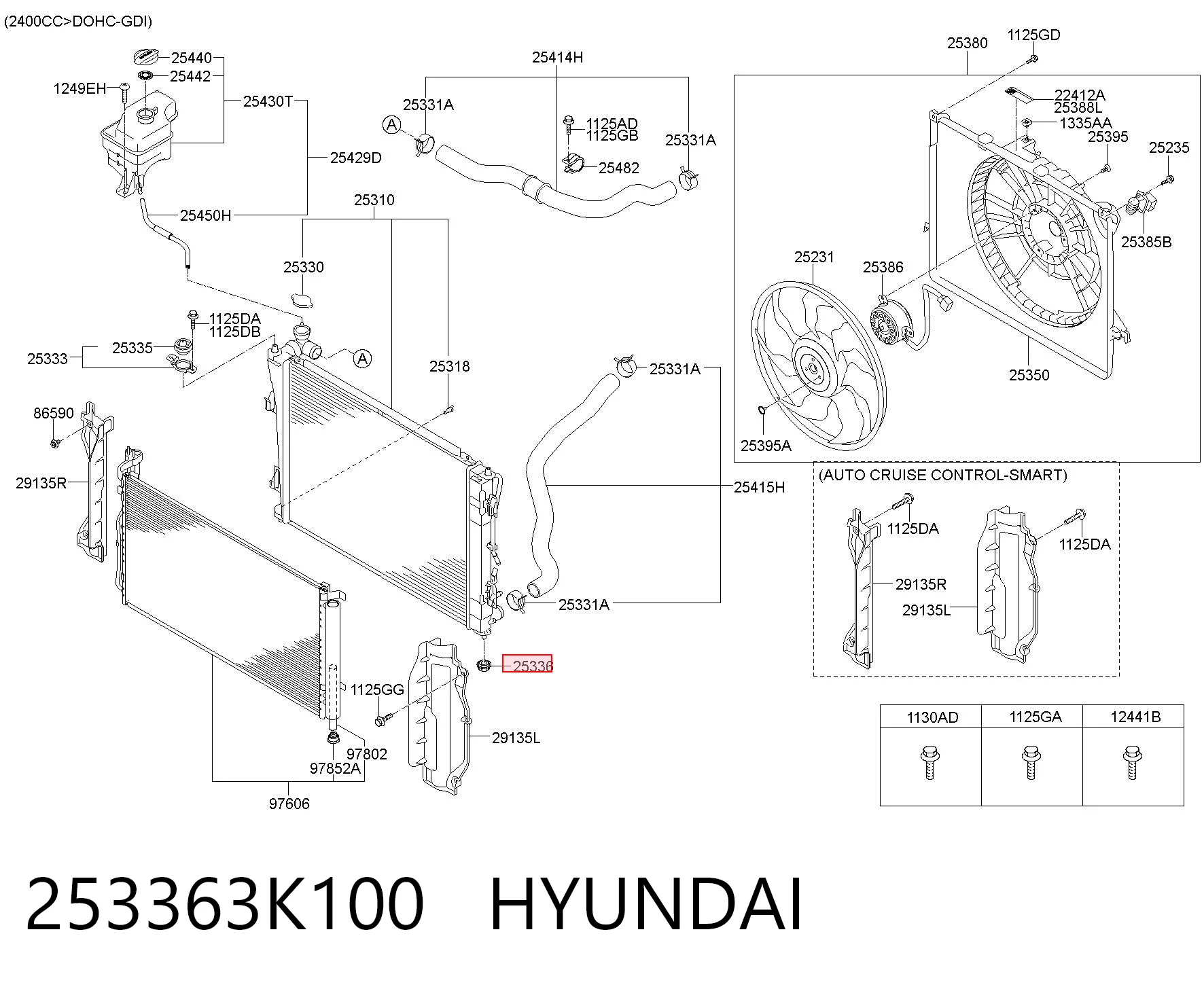 253363K100 Hyundai/Kia Consola (coxim de fixação) inferior do radiador