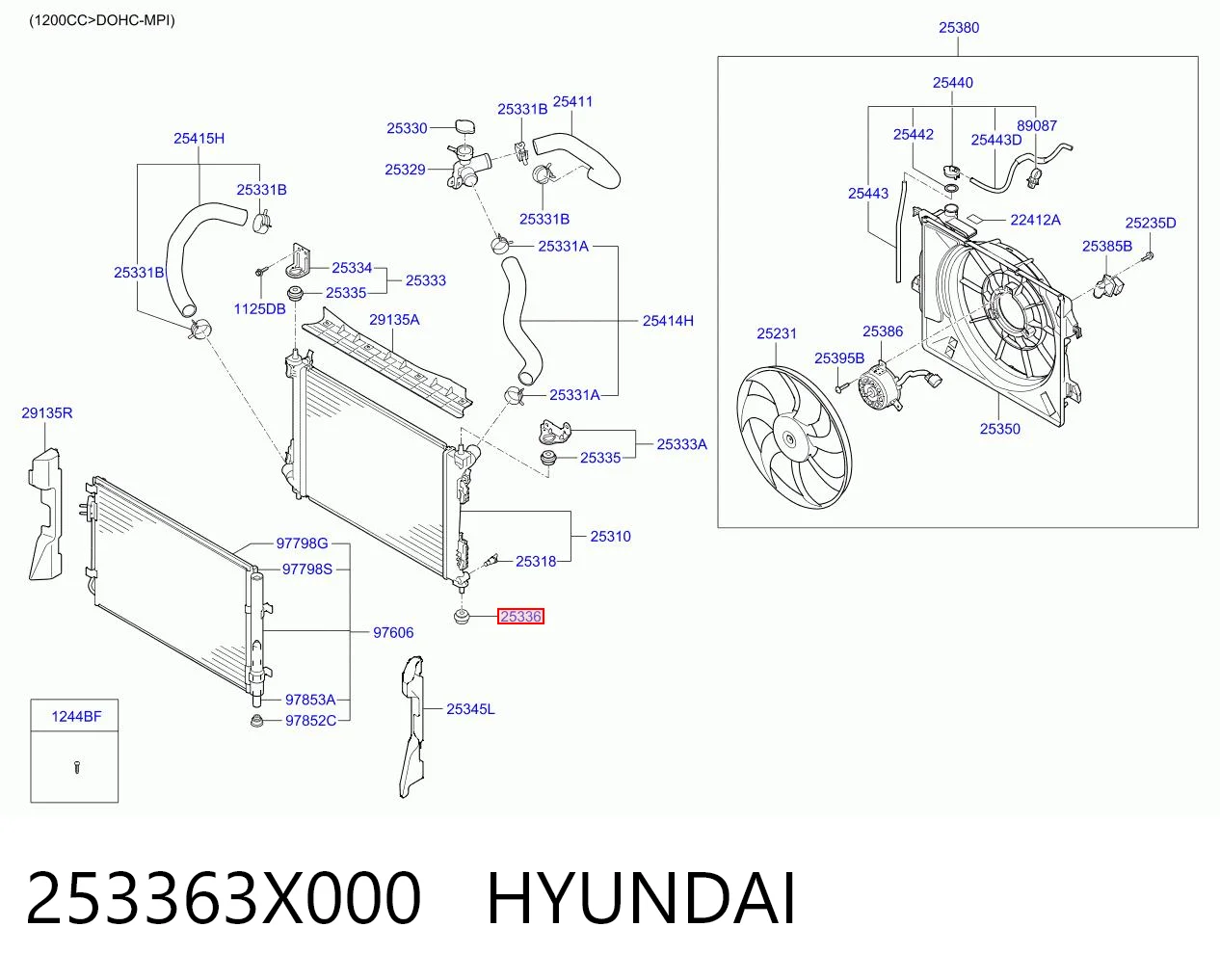 253363X000 Hyundai/Kia Consola (coxim de fixação) inferior do radiador