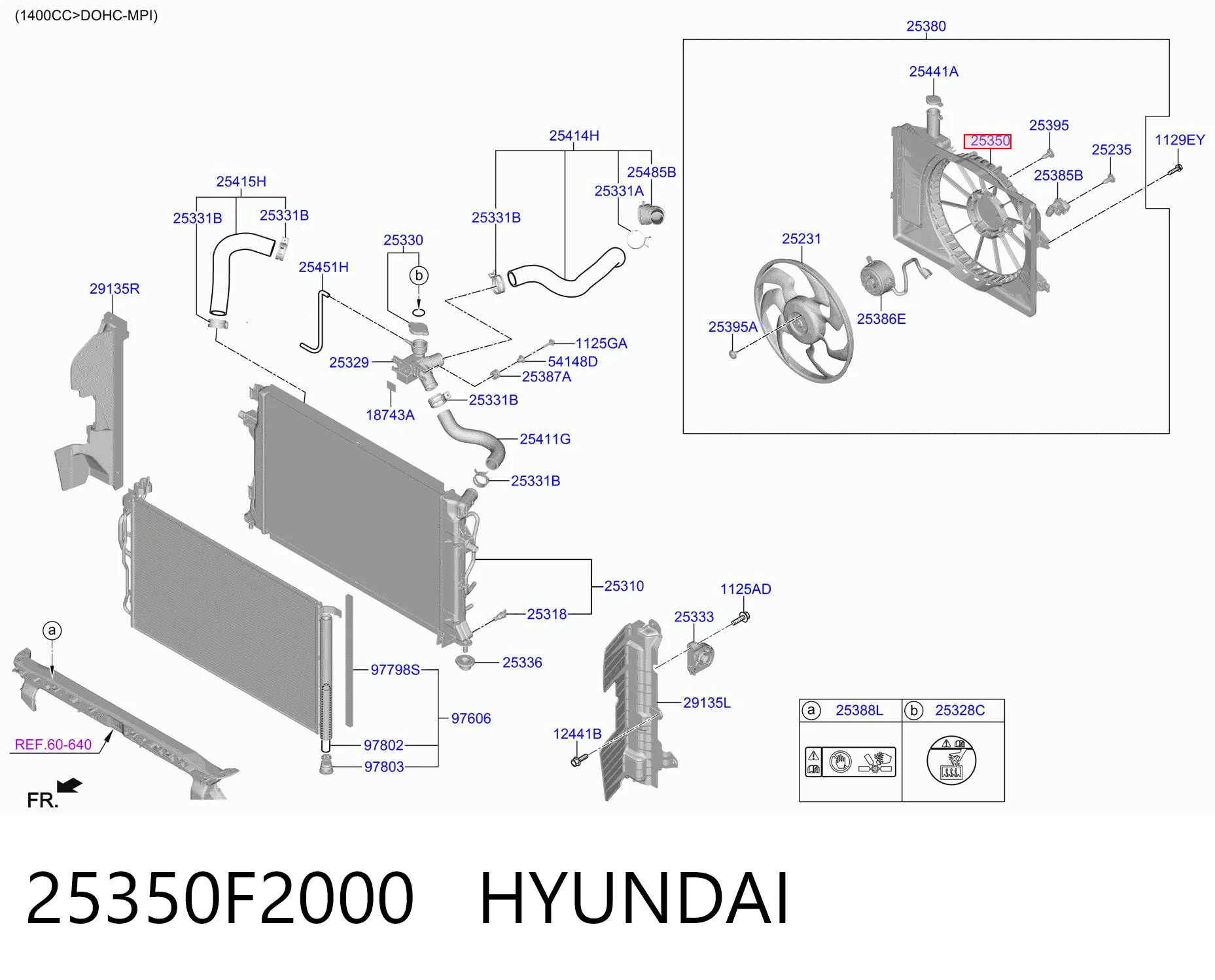 25350F2000 Hyundai/Kia Difusor do radiador de esfriamento