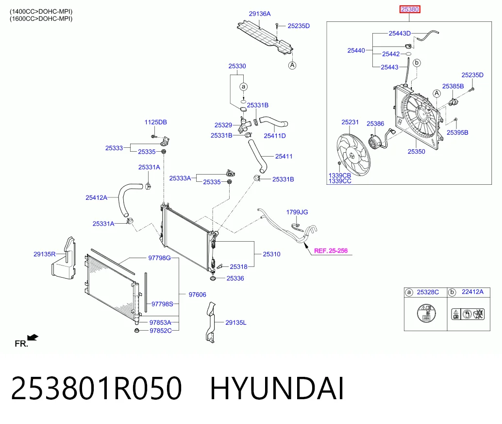 253801R050 Hyundai/Kia Difusor do radiador de esfriamento, montado com motor e roda de aletas