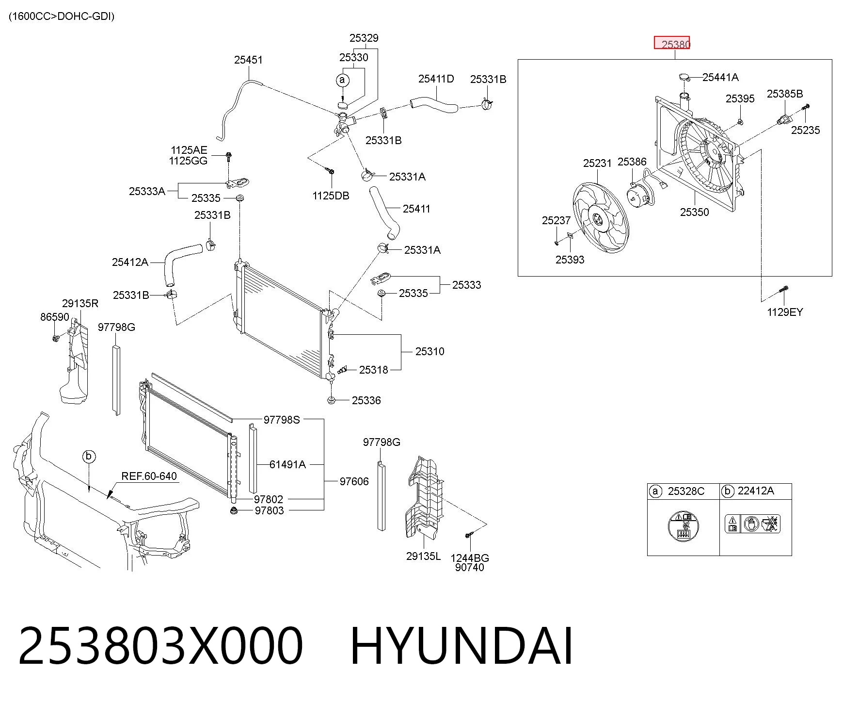 253803X000 Hyundai/Kia Difusor do radiador de esfriamento, montado com motor e roda de aletas