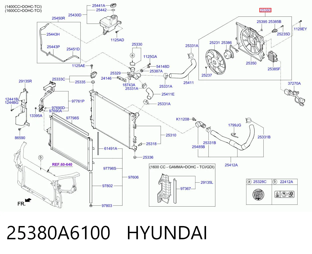 25380A6100 Hyundai/Kia Difusor do radiador de esfriamento, montado com motor e roda de aletas
