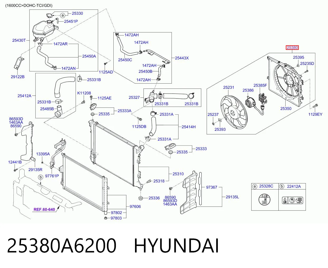 25380A6200 Hyundai/Kia Difusor do radiador de esfriamento, montado com motor e roda de aletas