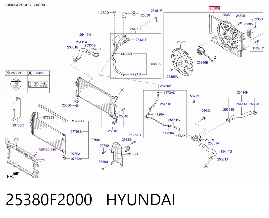 25380F2000 Hyundai/Kia Difusor do radiador de esfriamento, montado com motor e roda de aletas