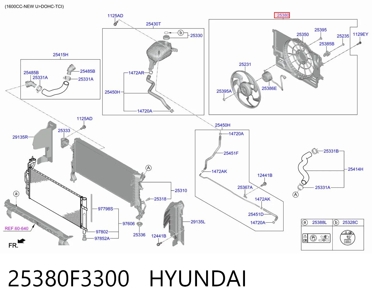 25380F3300 Hyundai/Kia Difusor do radiador de esfriamento, montado com motor e roda de aletas
